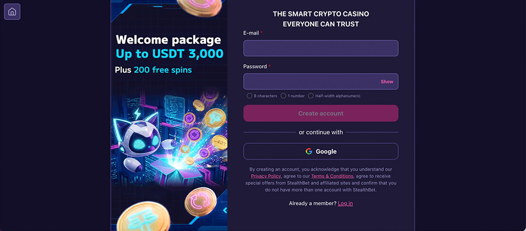 Register at StealthBet Casino, online casino