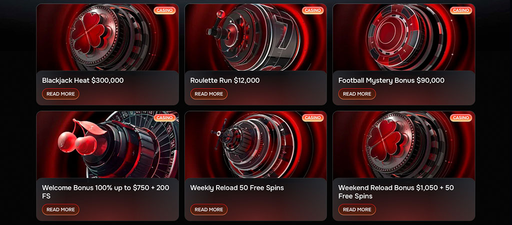 Revolution Casino bonuses, Blackjack Heat, Roulette Run, Football Mystery Bonus, Welcome Bonus, Weekly and Weekend Reload