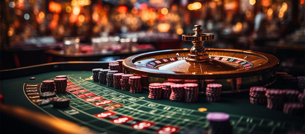 roulette table, casino chips, spinning wheel, elegant casino interior, gambling, red and black bets, luxury gaming