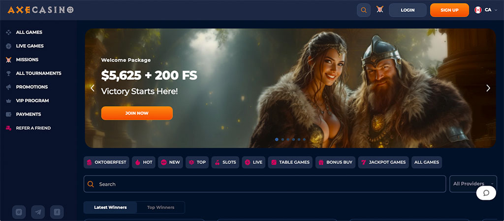 Axe Casino, welcome bonus, online casino, live casino