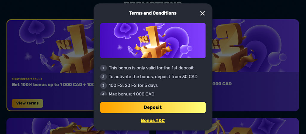 Rocket Play Casino, Welcome Bonus, Promotions