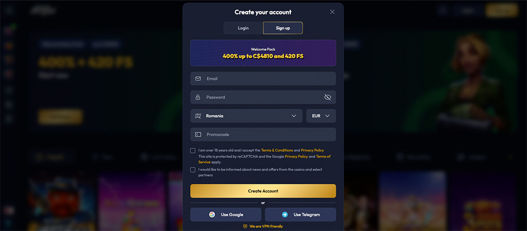 Registration Process, bonus options, casinos Canada, online casino