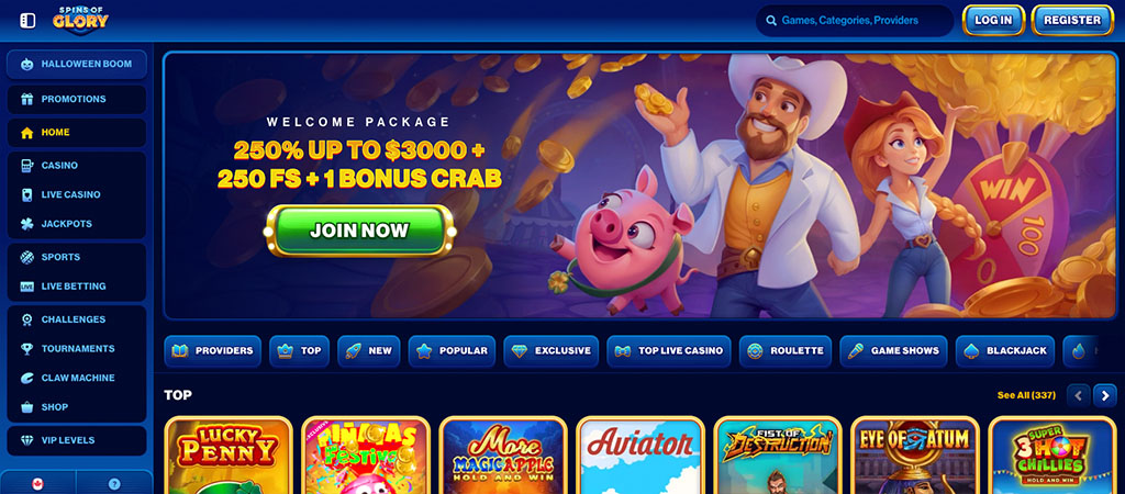 Spins of Glory, online casino, welcome bonus