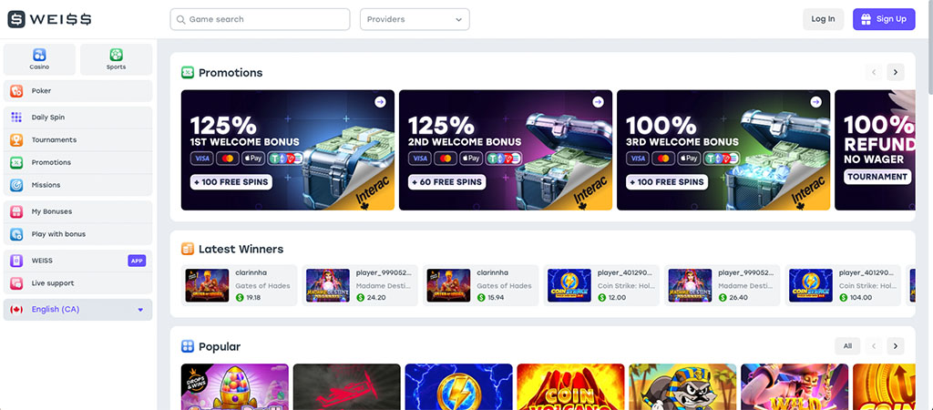 Weiss Casino, online casino, Cryptocurrencies