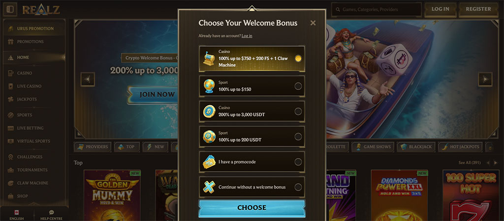 Free Spins, Realz Casino Registration