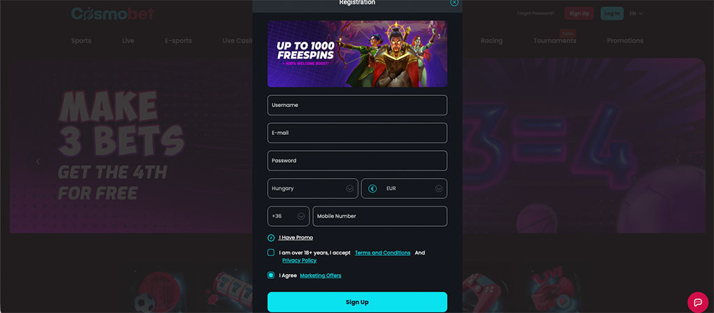 How can You Register on the Cosmobet Casino website?