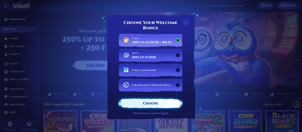 Spinight Casino, online casino, Canadian casino