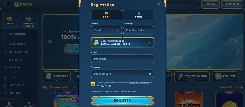 Register in a Few Steps at Casea Canada, casinos canada